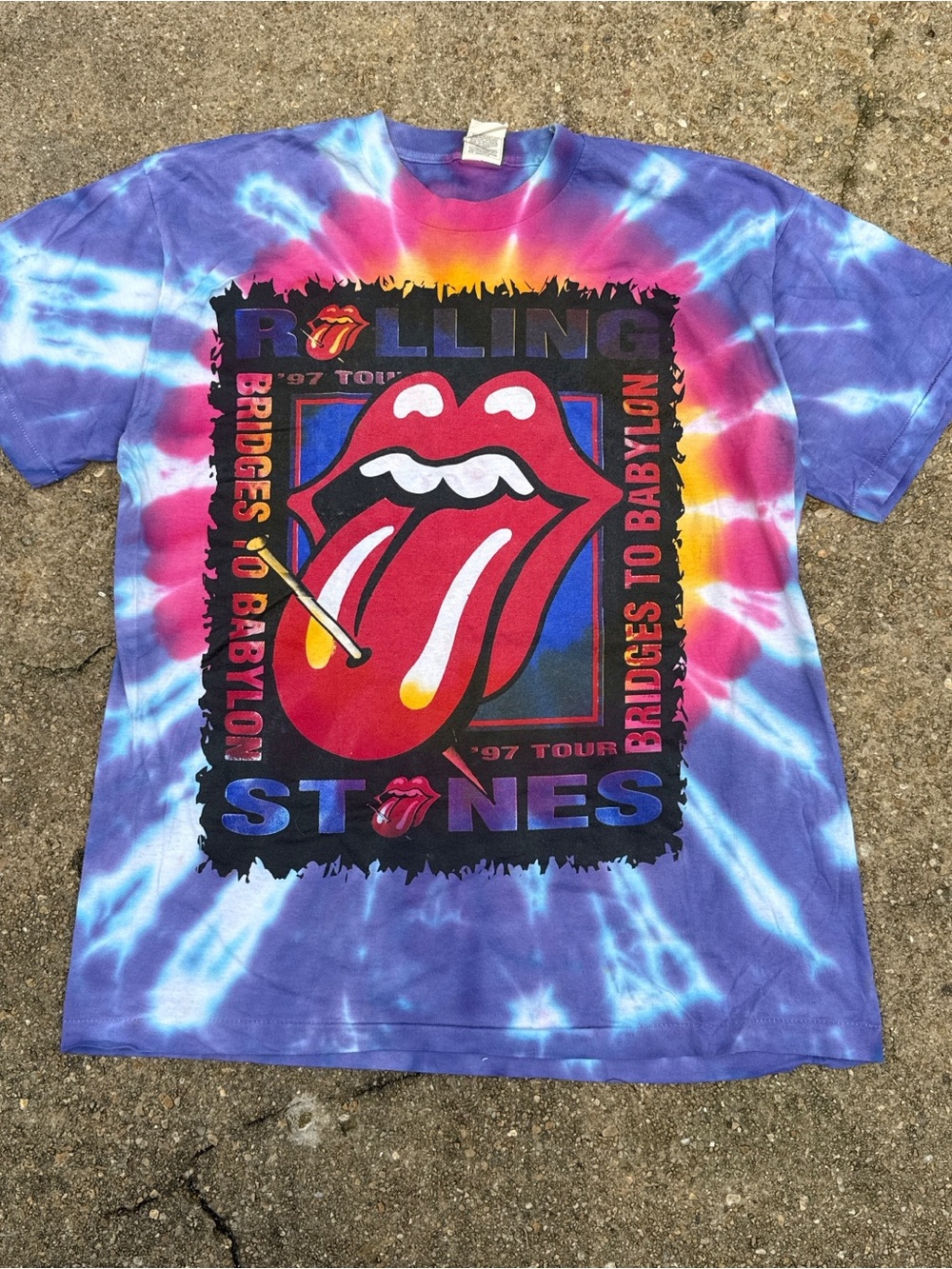 Rare Vintage 1997 Rolling Stones Bridges to Babylon Tour Tie Dye band tee